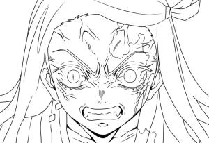 Anime Kızı boyama sayfası,  coloring page, Anime Demon Slayer’dan Nezuko Kamado’yu çizin, 