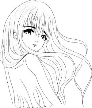 Anime Kızı boyama sayfası,  coloring page, Üzgün ​​Anime Kızı, 