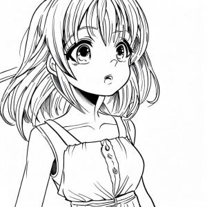 Anime Kızı boyama sayfası,  coloring page, Şaşırmış Anime Kızı, 