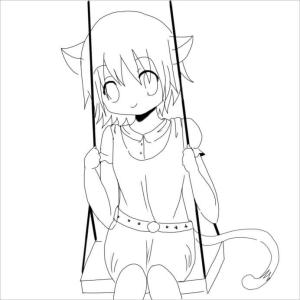 Anime Kızı boyama sayfası,  coloring page, Anime Kız Neko, 