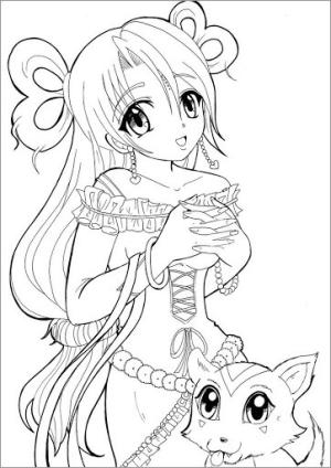 Anime Kızı boyama sayfası,  coloring page, Anime Kız Ve Köpek, 