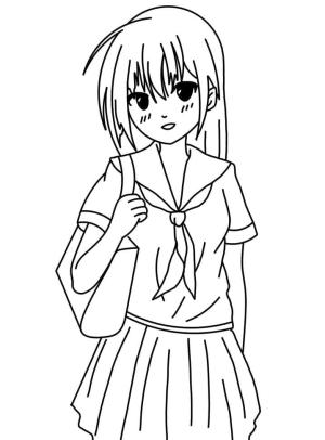 Anime Kızı boyama sayfası,  coloring page, Okul Anime Kızı, 