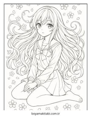 Anime boyama sayfası – sanatsal çalışma, çocuklar için