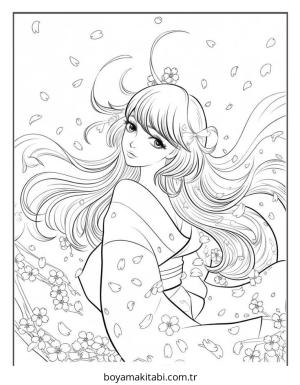 Anime boyama sayfası – çizgi film temalı, basit çizim