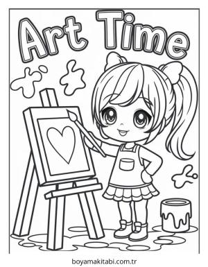 Anime boyama sayfası – sevimli karakter, sanatsal çalışma