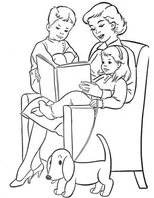 Anneler Günü boyama sayfası,  coloring page, Anne, çocuklar Ve Köpek, 