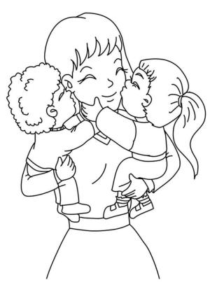 Anneler Günü boyama sayfası,  coloring page, Iki çocuklu Anne, 