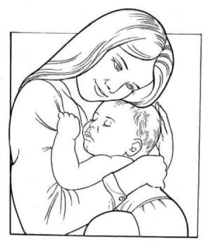 Anneler boyama sayfası,  coloring page, anne bebeği kucaklıyor, 