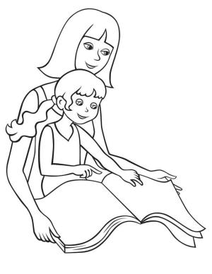 Anneler boyama sayfası,  coloring page, anne ve kızı okuma hikayesi, 