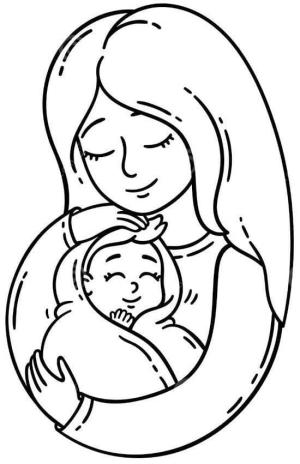 Anneler boyama sayfası,  coloring page, anne bebeği kucaklıyor, 