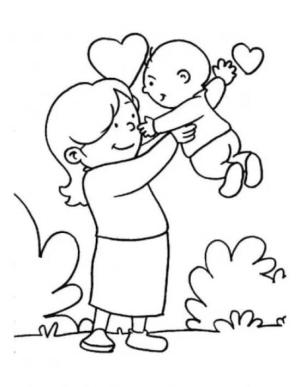 Anneler boyama sayfası,  coloring page, anne ile bebek, 