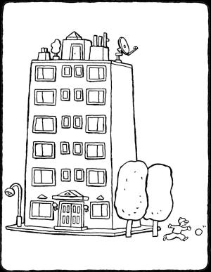 Apartman boyama sayfası,  coloring page, Daire ve Ağaç, 