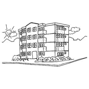 Apartman boyama sayfası,  coloring page, Daire – Bulutlu ve Güneşli, 