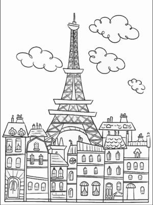 Apartman boyama sayfası,  coloring page, Paris Daire – Eyfel Kulesi, 