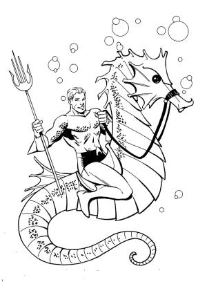 Aquaman boyama sayfası,  coloring page, Aquaman deniz Atına Biniyor, 