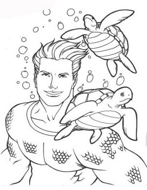 Aquaman boyama sayfası,  coloring page, Aquaman ve Kaplumbağaları çizin, 