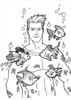 Aquaman boyama sayfası,  coloring page, Balık ile Aquaman, 