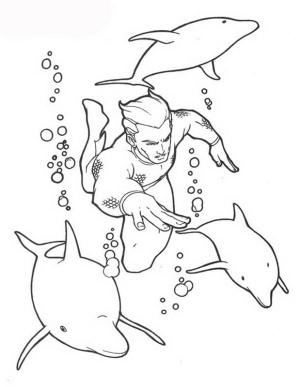 Aquaman boyama sayfası,  coloring page, Aquaman ve Yunusları çizin, 