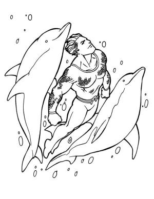 Aquaman boyama sayfası,  coloring page, Aquaman Yüzme ve iki Yunus, 