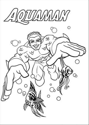 Aquaman boyama sayfası,  coloring page, İki Balık ile Komik Aquaman, 