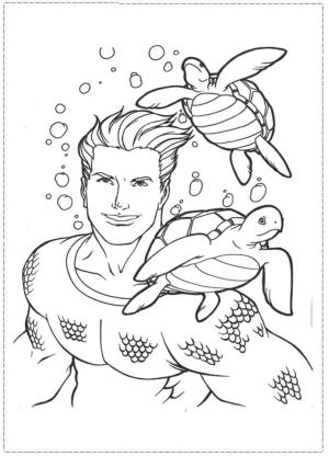 Aquaman boyama sayfası,  coloring page, Aquaman ve iki Kaplumbağa, 