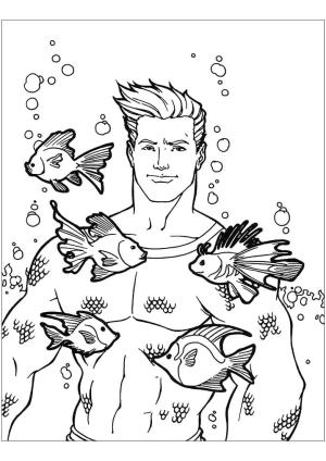 Aquaman boyama sayfası,  coloring page, Aquaman ve Balıkları çizin, 