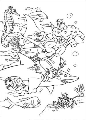 Aquaman boyama sayfası,  coloring page, Aquaman’i Deniz Hayvanlarıyla Çiz, 