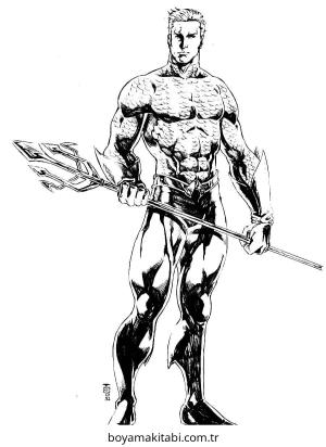 Aquaman boyama sayfası – çizgi film temalı, basit çizim