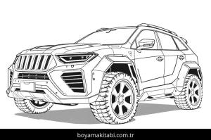 Araba boyama sayfası,  coloring page, renkli, çerçeveli, mutlu