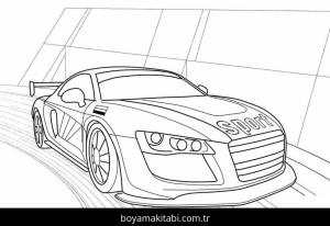 Araba boyama sayfası – sevimli karakter, sanatsal çalışma