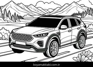 Araba boyama sayfası,  coloring page, mutlu, karikatür, benzersiz