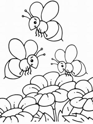 Arı boyama sayfası,  coloring page, Çiçek çayırında bir sürü arı toplandı., 