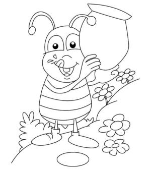 Arı boyama sayfası,  coloring page, Bütün bir nektar sürahisi ile oyuncu arı., 