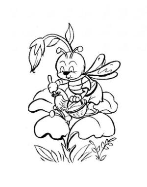 Arı boyama sayfası,  coloring page, Çalışkan arı çiçeği tozlaştırır, 