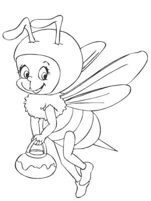 Arı boyama sayfası,  coloring page, Küçük arı kız çantasında nektar taşıyor., 