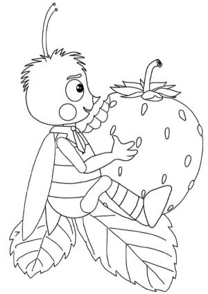 Arı boyama sayfası,  coloring page, Nazik Küçük Arı Çilek Yiyor, 