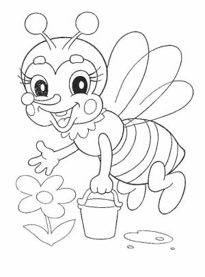 Arı boyama sayfası,  coloring page, Çalışkan bir arı kovalarla nektar toplar., 