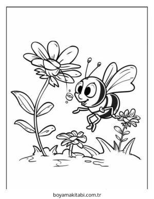 Arı boyama sayfası – çocuklar için, çizgi film temalı