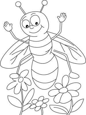 Arı boyama sayfası,  coloring page, Arı mutlu bir şekilde dans ediyor, 