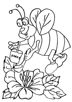 Arı boyama sayfası,  coloring page, Bal Çömleği ile Arı, 