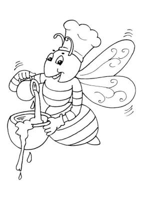 Arı boyama sayfası,  coloring page, Arı şefi bardaklara bal döker., 