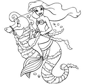 Ariel boyama sayfası, Ariel coloring page, Ariel Büyük Bir Deniz Atının Üzerinde Oturuyor, 