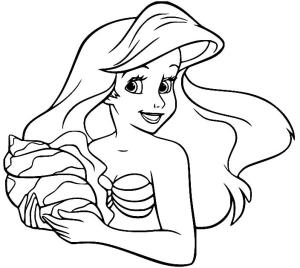 Ariel boyama sayfası, Ariel coloring page, Eğlenceli Ariel Deniz Kabuğu Tutuyor, 