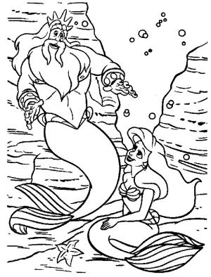 Ariel boyama sayfası, Ariel coloring page, Deniz Kızı ve Baba Çizimi, 