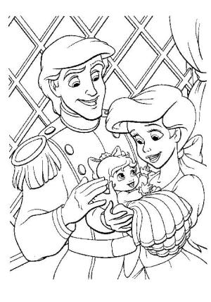 Ariel boyama sayfası, Ariel coloring page, Ariel ve Eric Bebeği Tutarken, 