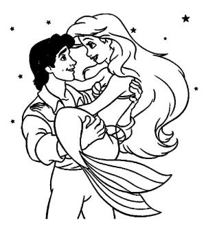 Ariel boyama sayfası, Ariel coloring page, Denizkızı Ariel’i Eric’in Kollarında Çizmek, 