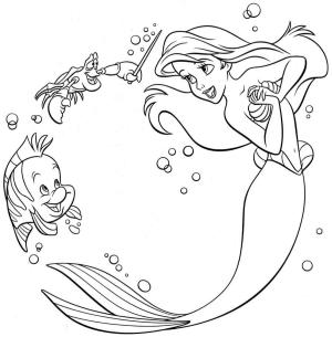 Ariel boyama sayfası, Ariel coloring page, Ariel with Fish and Crab, 