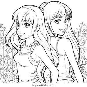 Arkadaş boyama sayfası – çizgi film temalı, basit çizim