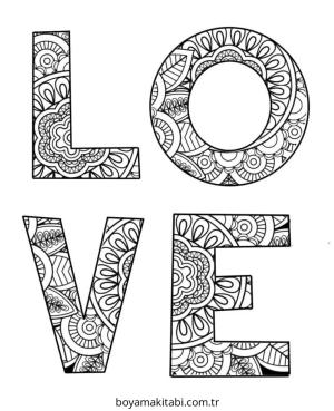 Aşk boyama sayfası – çocuk aktivitesi, PDF indir