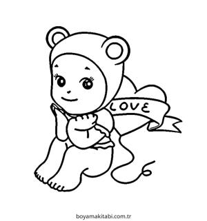 Aşk boyama sayfası – çizgi film temalı, basit çizim